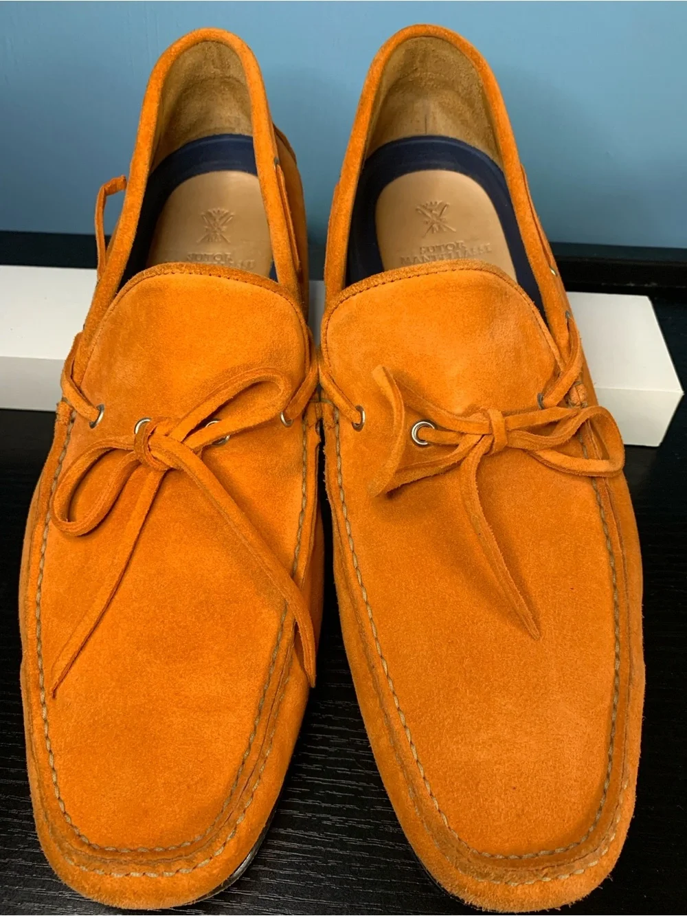 Sutor Mantellassi Suede Driving Loafers in Orange